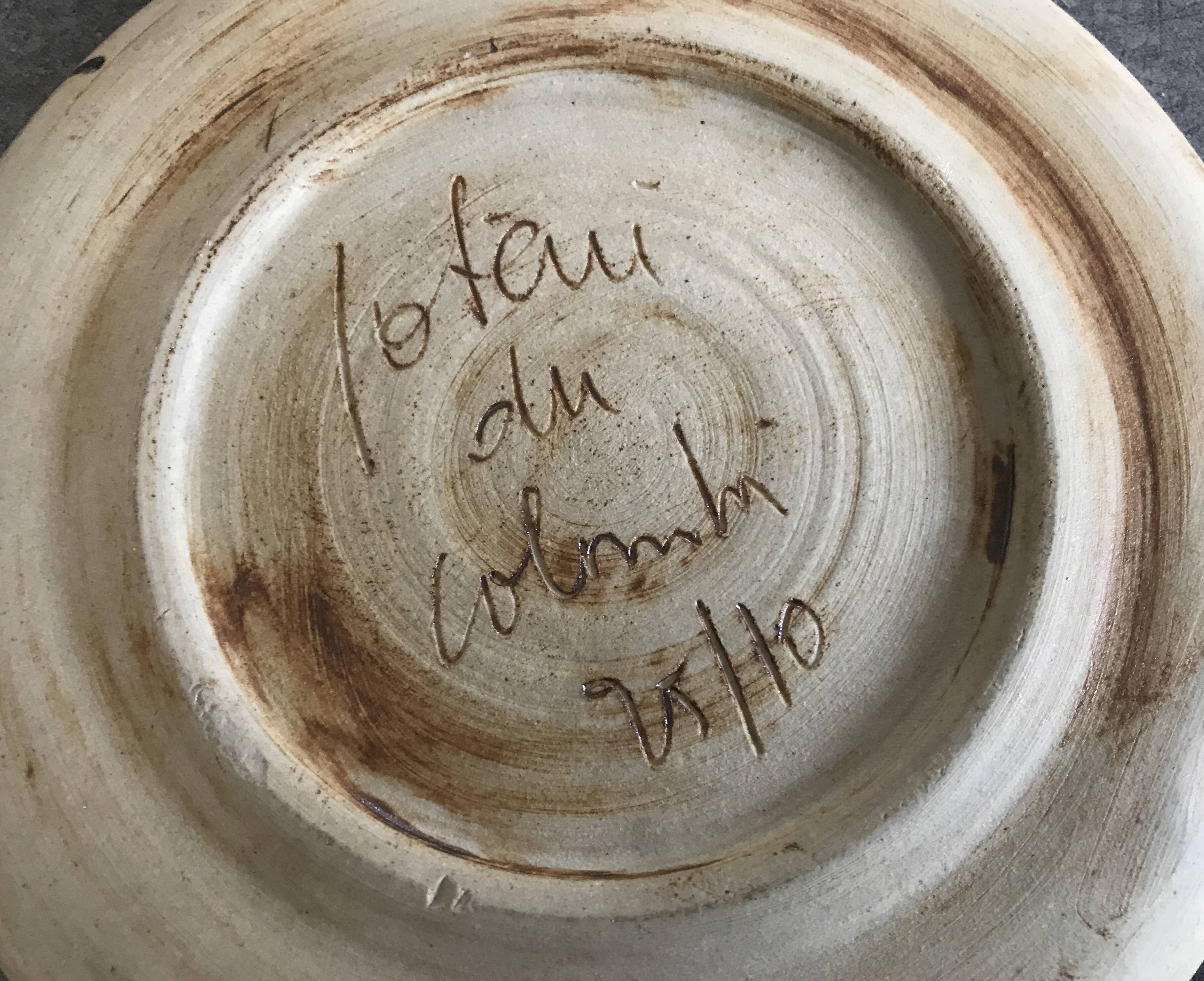 Small vintage plate from the La Colombe pottery, Vallauris artistic effect stoneware