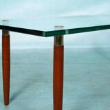 Vintage coffee table glass teak brass, mid-century coffee table.