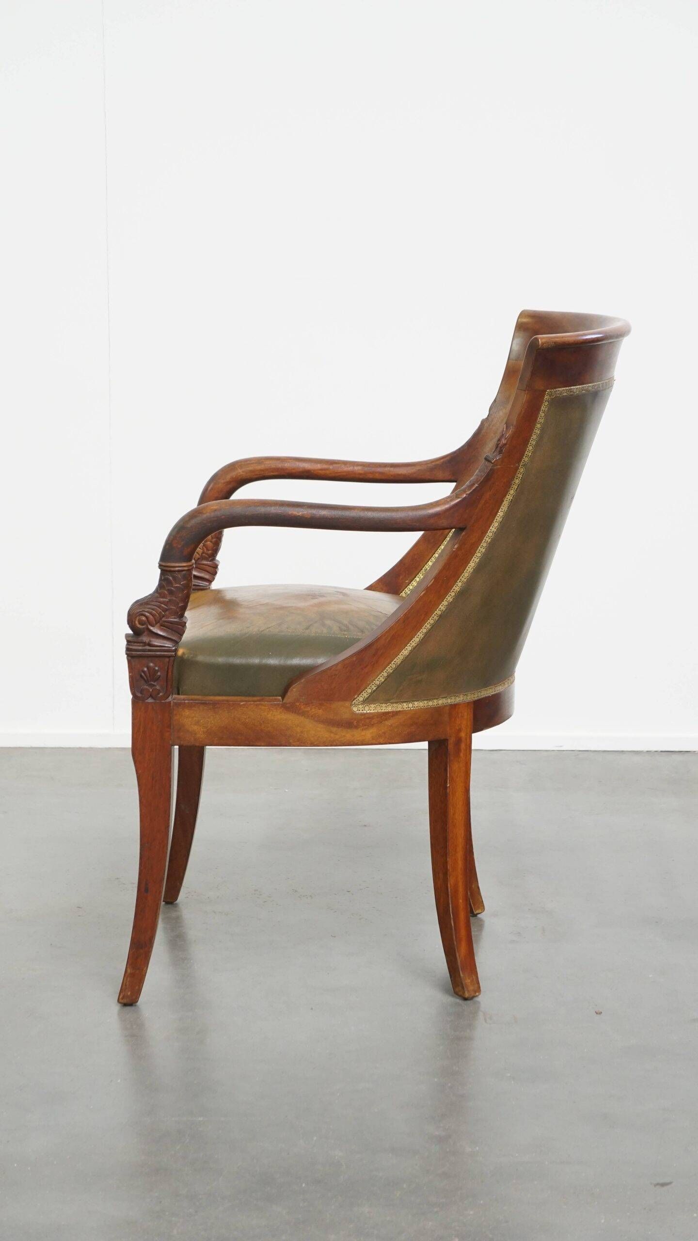 Leather and wooden Empire style side/desk chair from the early 20th century