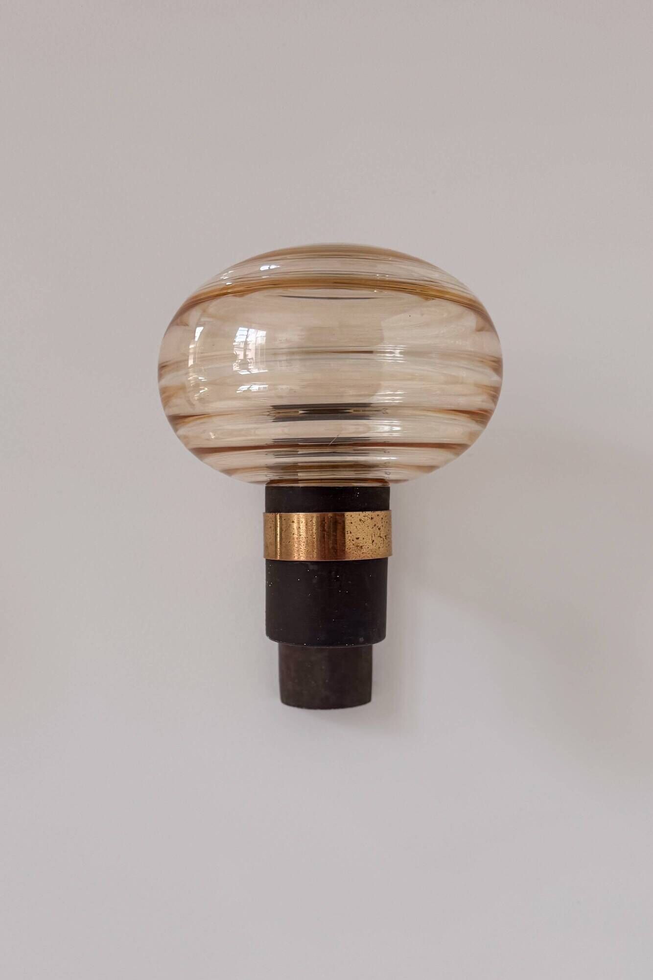 Pair of vintage wall lights, brass and amber glass, France, 1970.