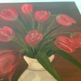 Painting bouquet of tulips oil on canvas signed