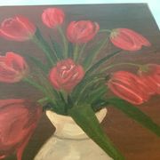Painting bouquet of tulips oil on canvas signed