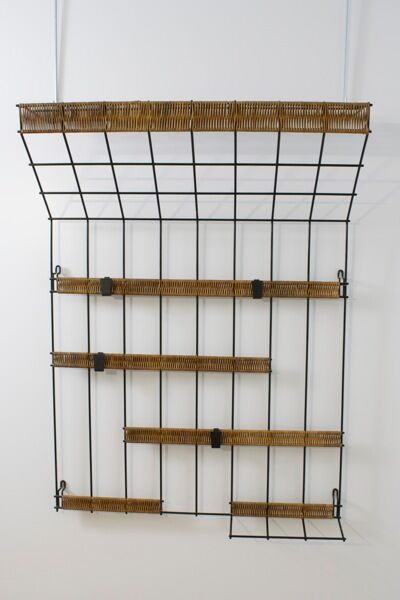 Vintage metal and rattan coat rack by karl fichtel for drahtwerke erlau, germany 1950