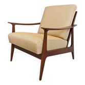 Fauteuil Mid Century Modern en hêtre avec tissu zig-zag, Danemark 1960s