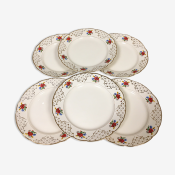 6 flat plates Villeroy and Boch flowers and gold