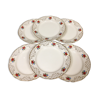 6 flat plates Villeroy and Boch flowers and gold