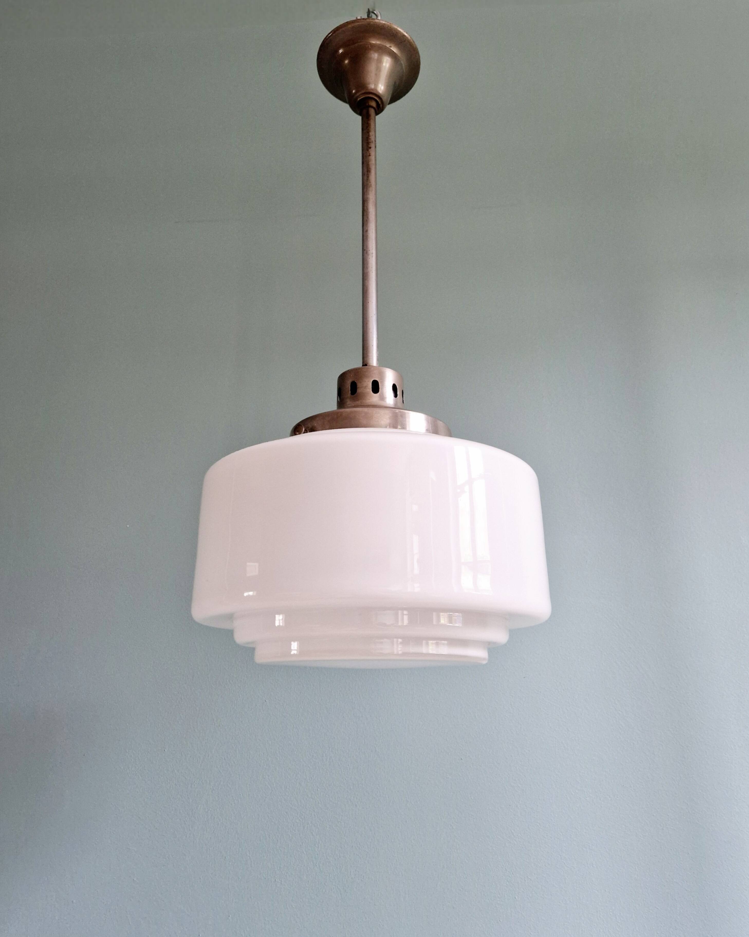 Art Deco pendant light in white opaline glass, 1930s