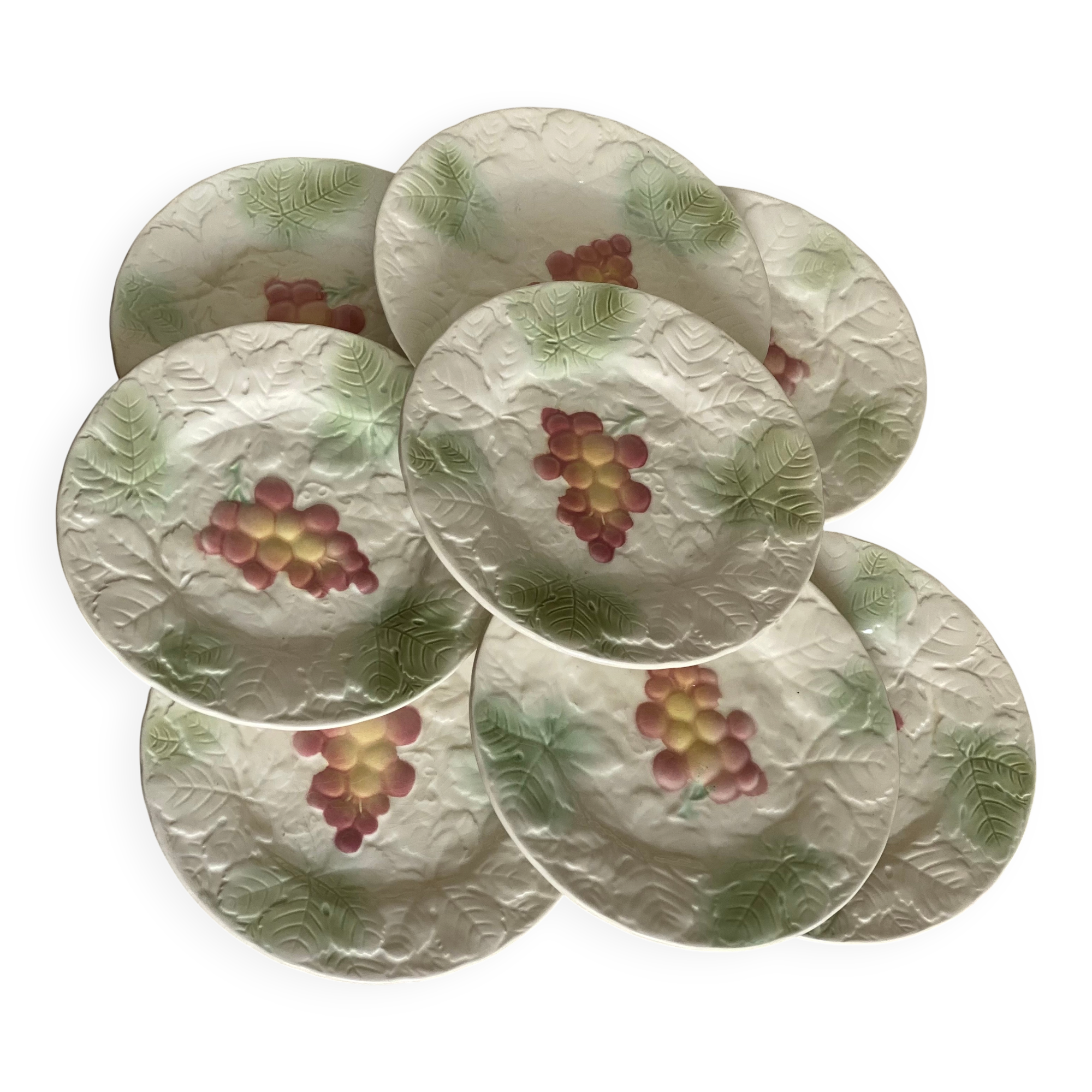 Service of 8 grape barbotine plates SALINS vintage 1970