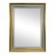 Rectangular mirror with a green and gold lacquered frame.