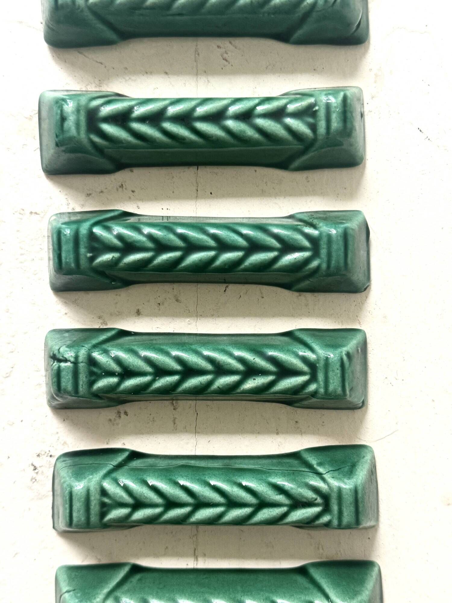 6 green ceramic knife rests, Vallauris 1950