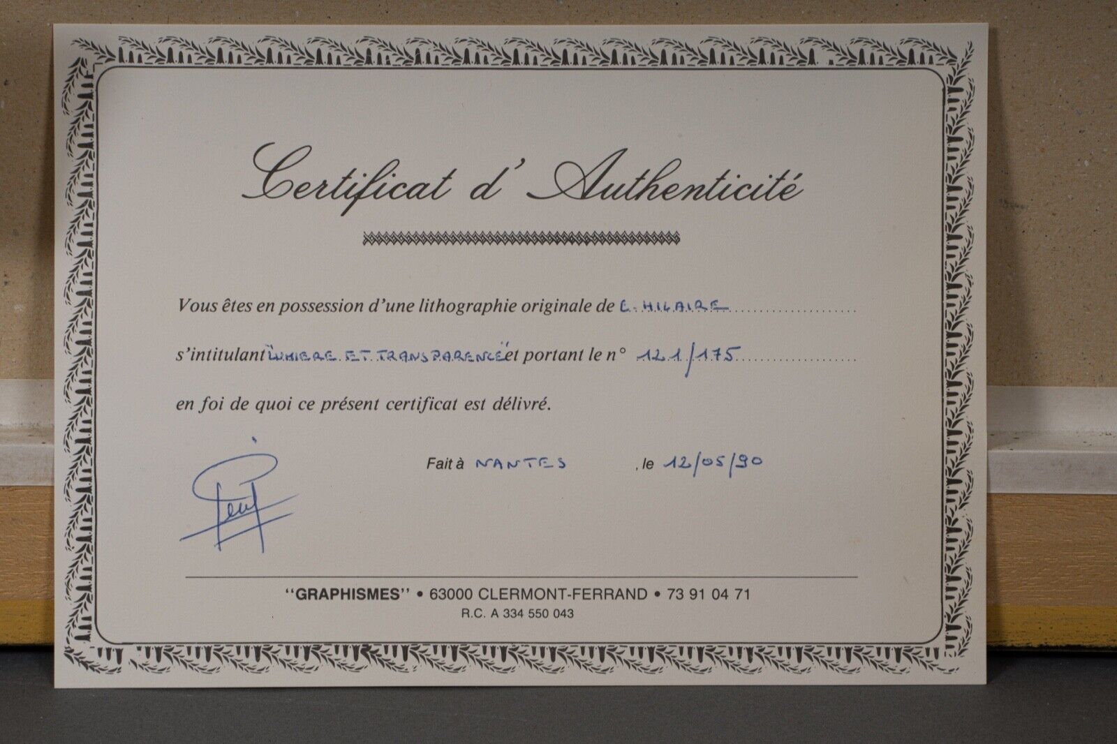 Lithograph camille hilaire bouquet of flowers 121 of 175 certificate