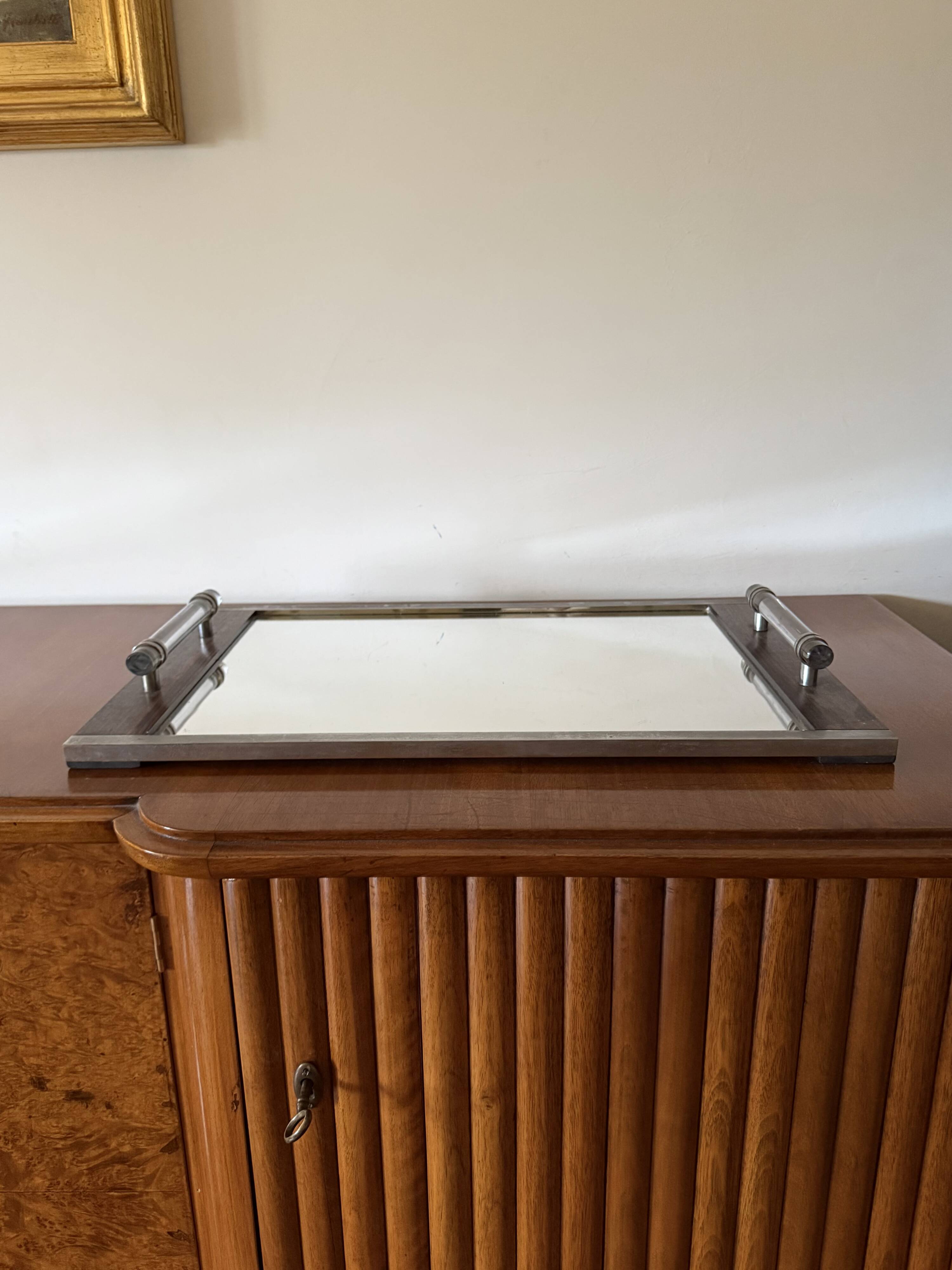 Modernist mirrored tray, in the manner of Jacques Adnet France 1940 /1950