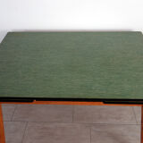 Table bois lino vert années 60