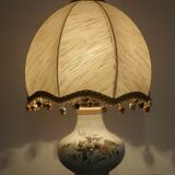 Old ceramic table lamp from Vieux Rodez, floral base, fabric lampshade 3198
