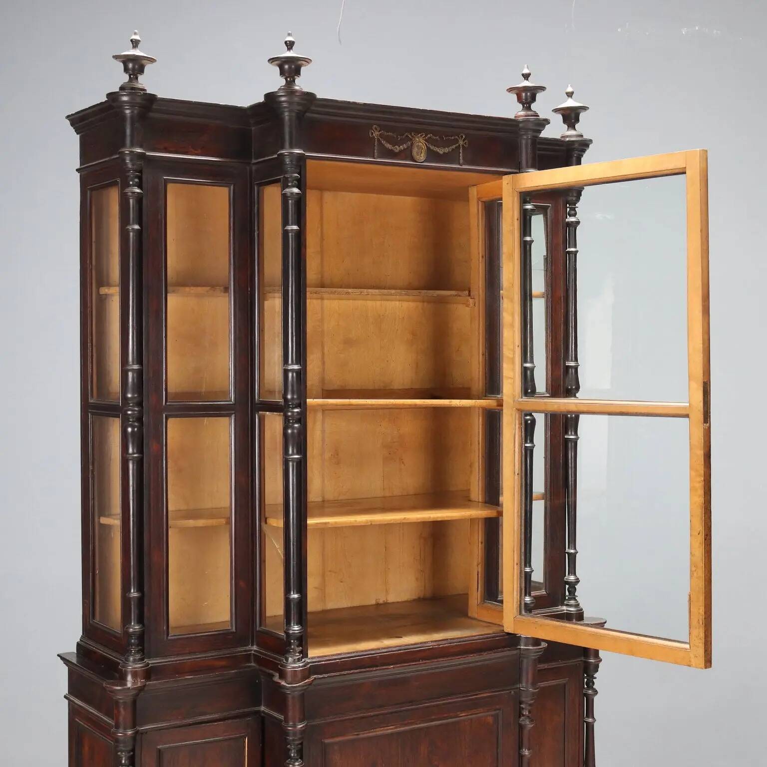 Antique rosewood library, neoclassical decorations, 19th century