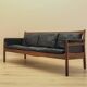 Rosewood sofa Gunnar Myrstrand for Källemo, black leather, 1960s