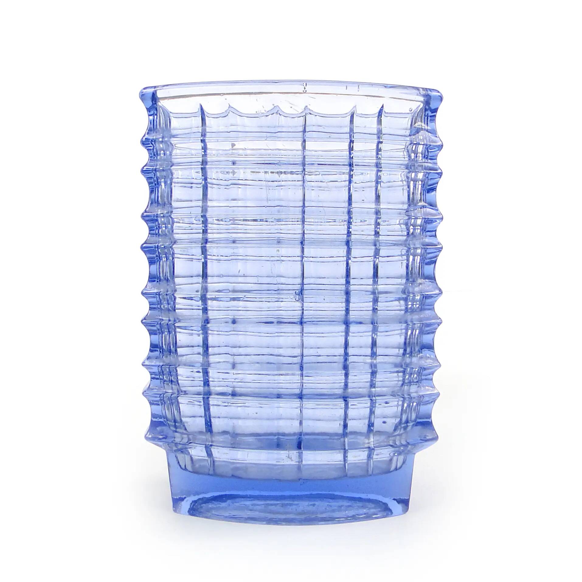Vase optique, moderne du milieu du siècle, en verre transparent, conçu par J. Drost, Ząbkowice, Pologne, années 1970.
