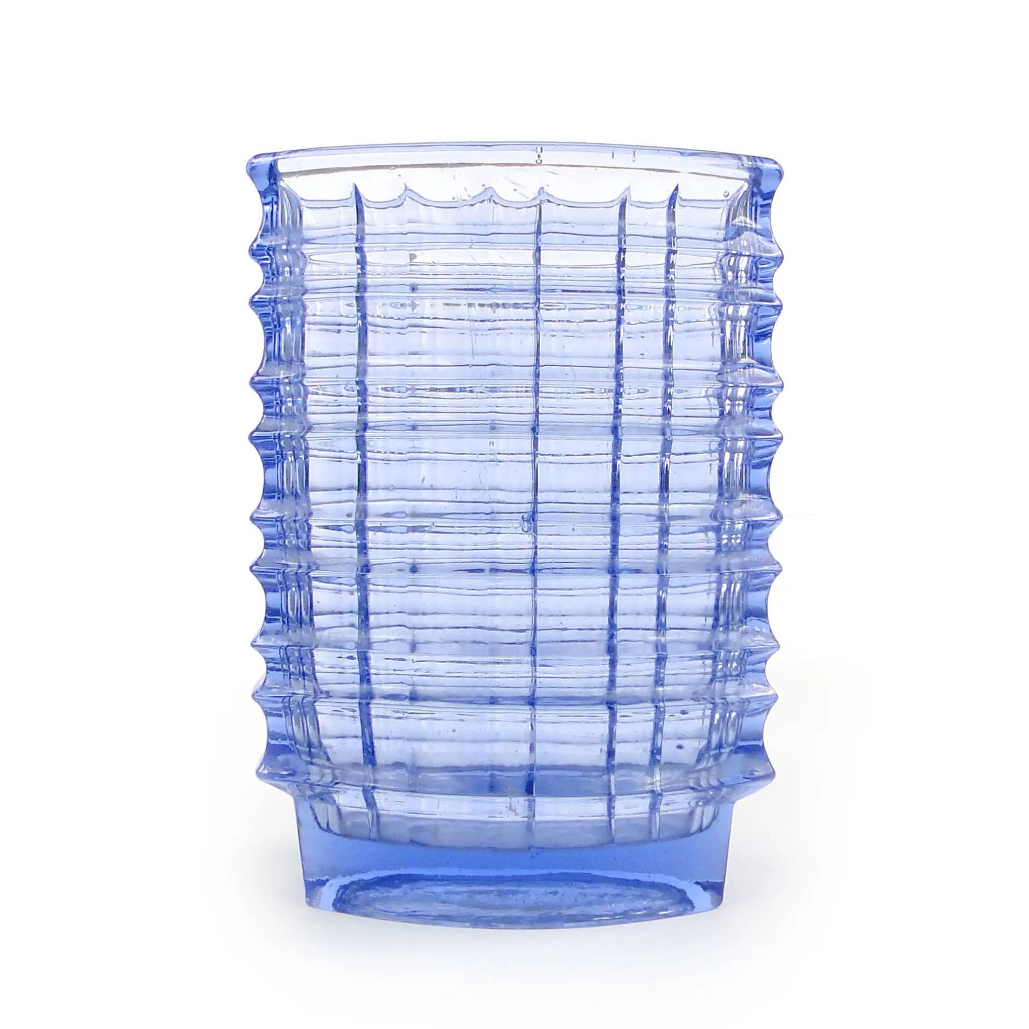 Optical vase, mid-century modern, transparent glass, designed by J. Drost, Ząbkowice, Poland, 1970s