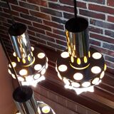 Hanging 3 lamps Raak - Holland, 1970. Space age style. In chrome, orange plexi glass. Very good condition