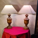 Paire de lampe bois  vernis 42x30 abat jour