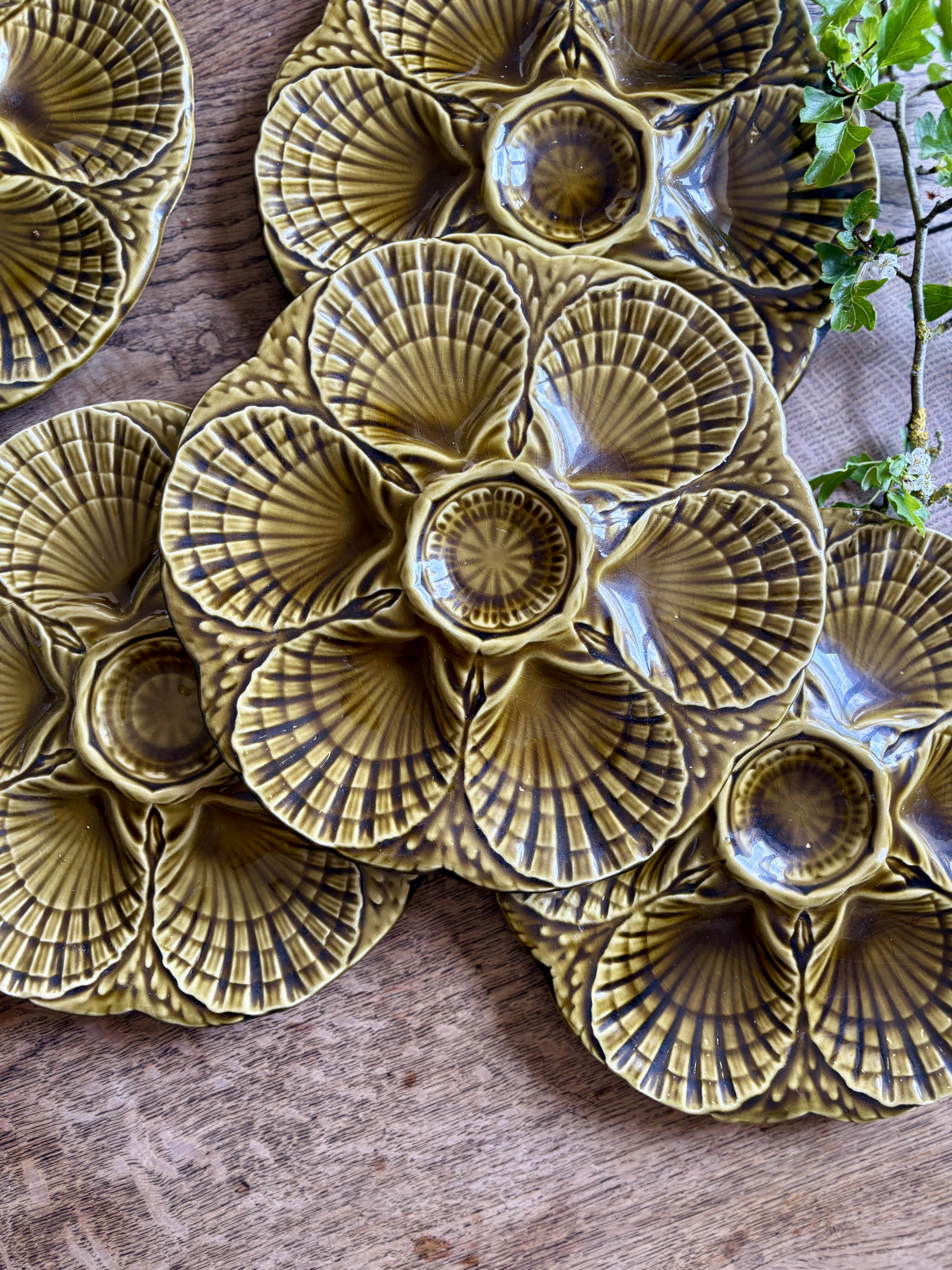Set of 6 vintage ceramic oyster plates - Sarreguemines -
