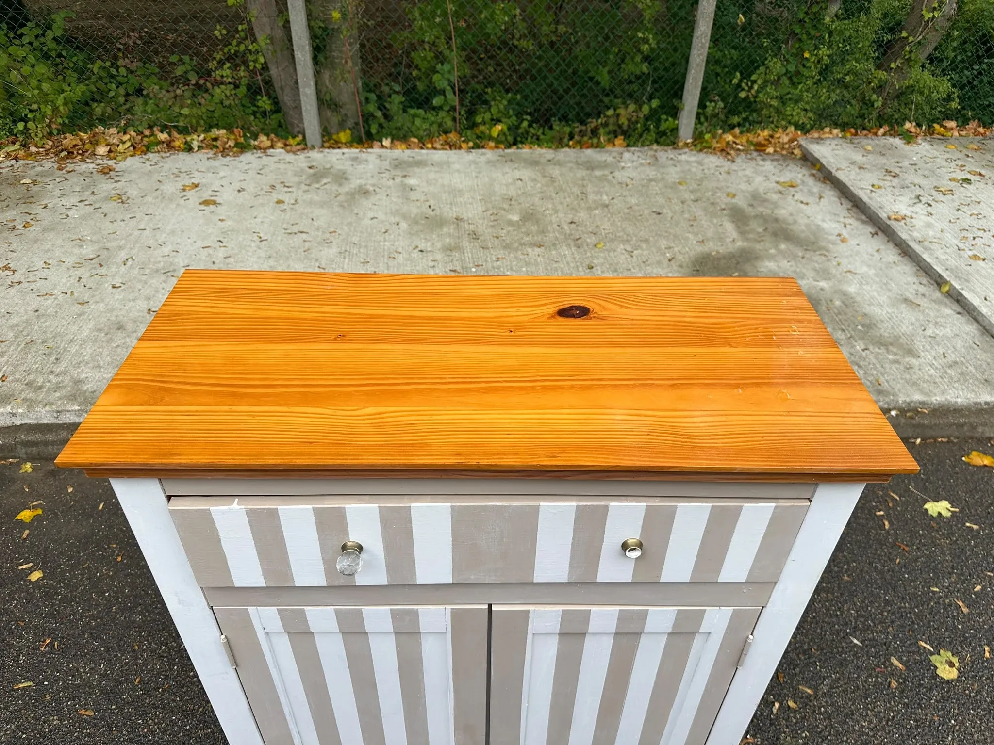 Shabby chic wardrobe sideboard — Striped pattern & solid wood 1990