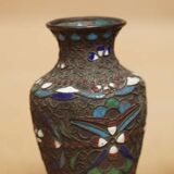 Pair of Japanese vases in bronze and enamel