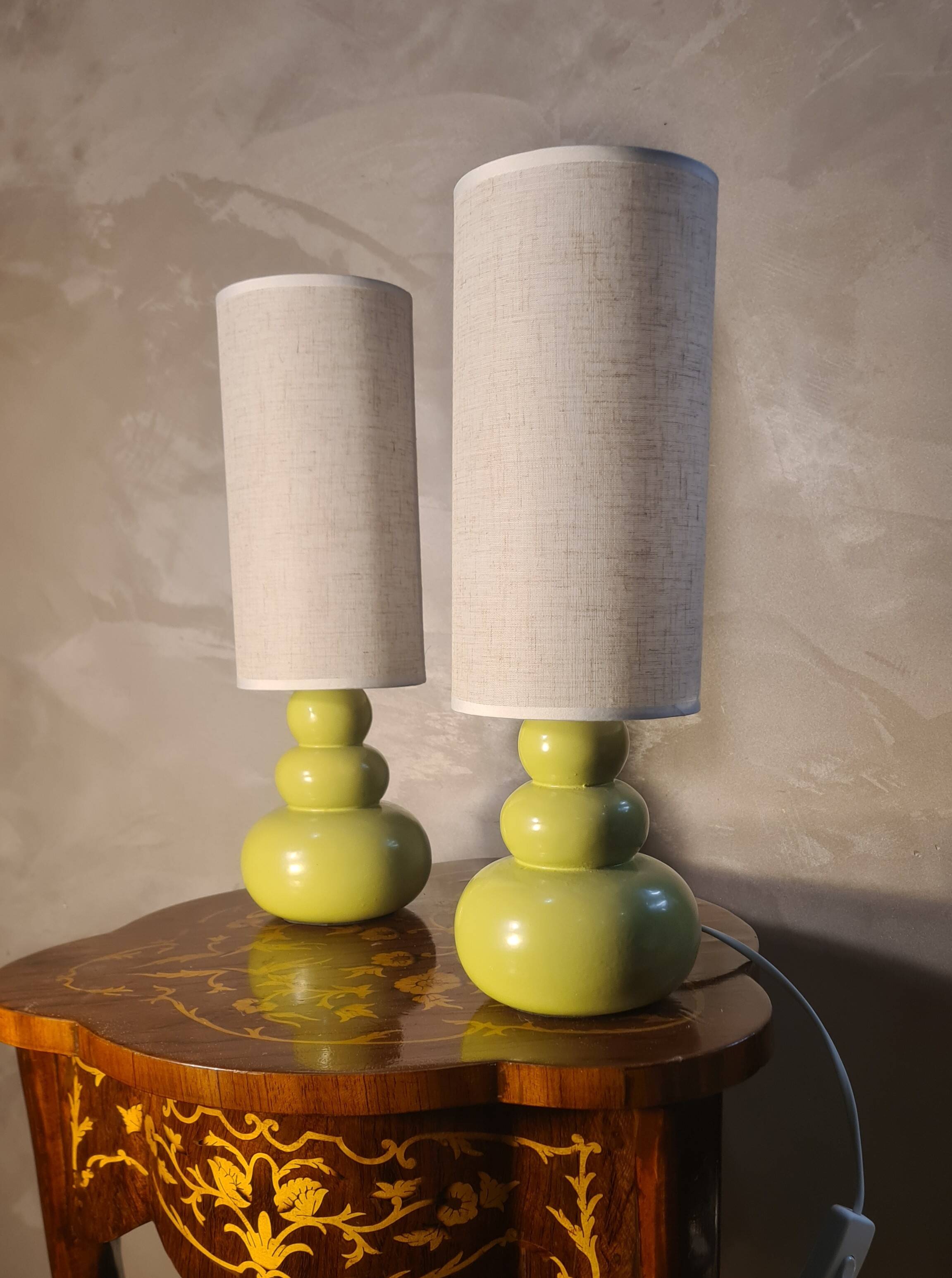 pair of ceramic bedside lamps apple 39x12 refurbished electric and stylish lampshade