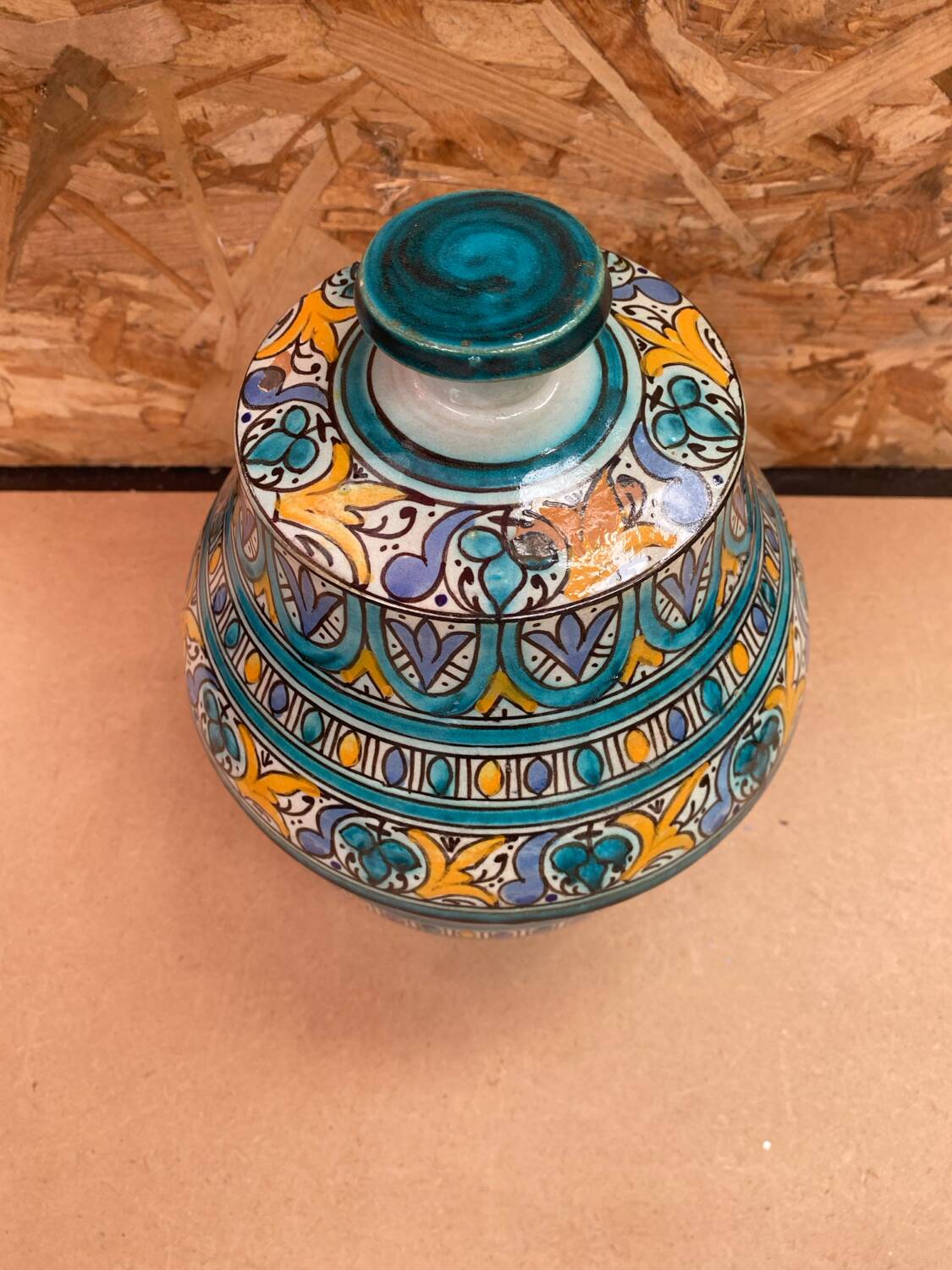 Old Jobbana Butter Jar Morocco Polychrome Earthenware 19th Century Vintage #B083