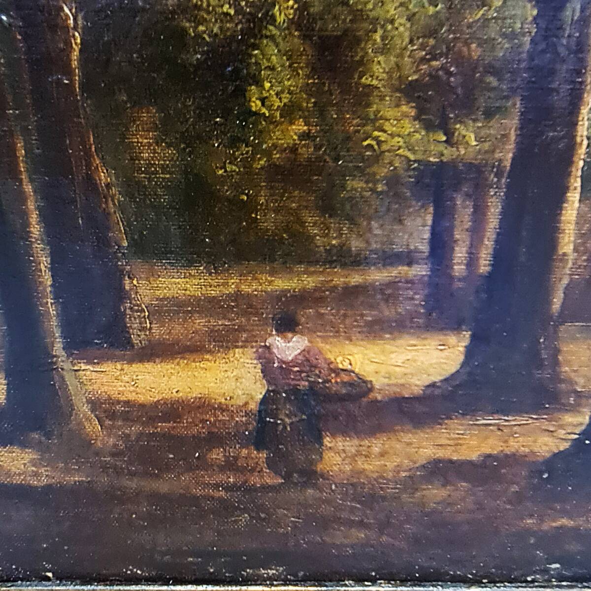 Antique Painting Of A Woman On A Forest Path, 2nd half 1800s