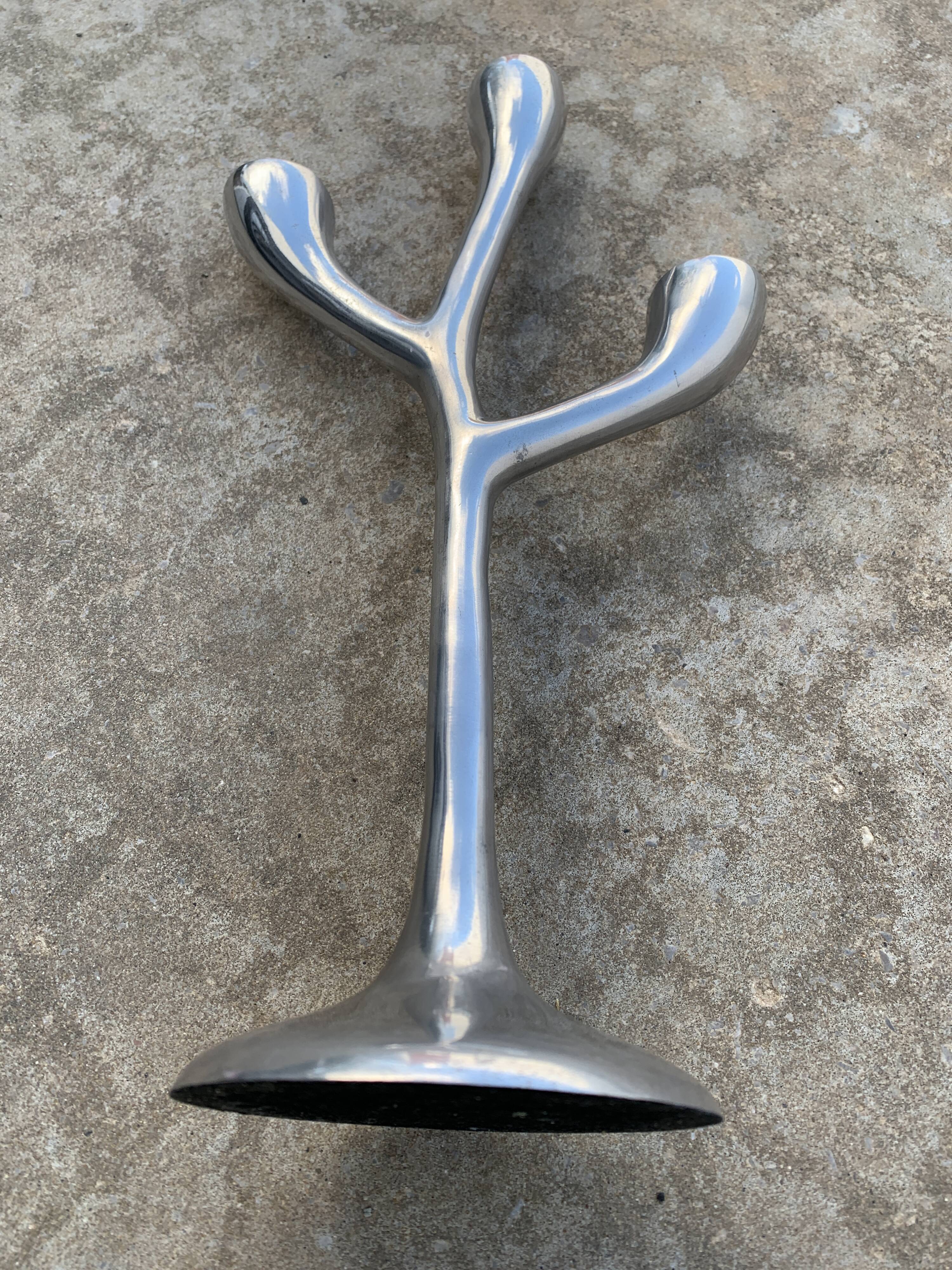 Organic candle holder in brushed aluminum, 3 branches, 1970