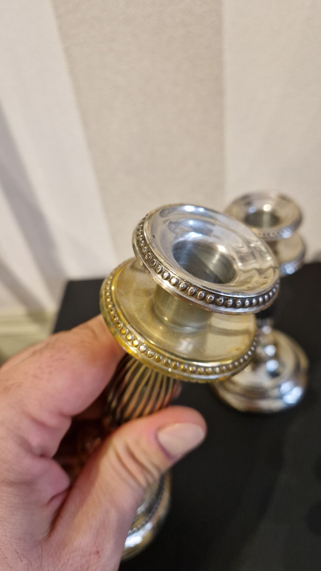 Pair of vintage silver-plated metal candlesticks