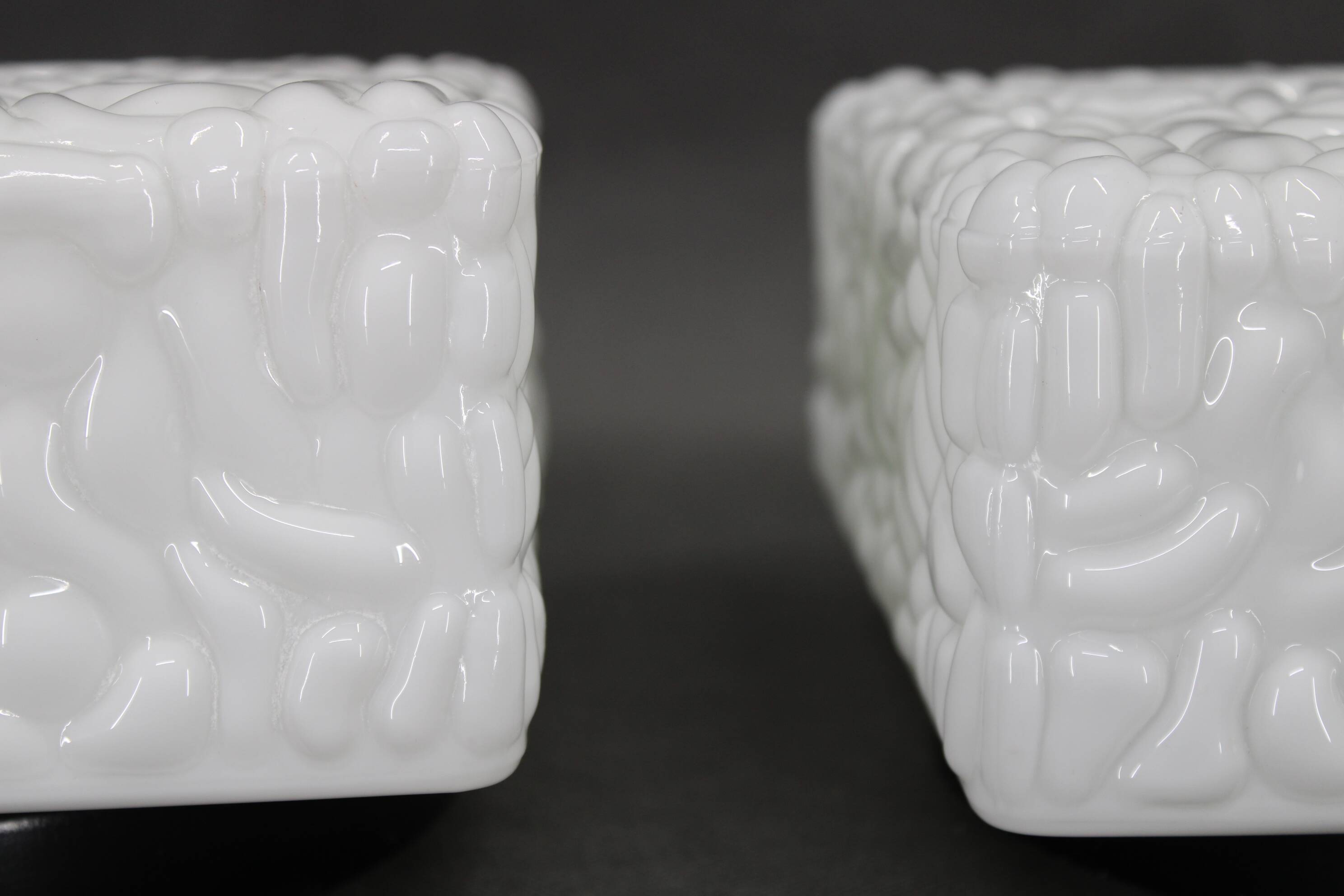 1970s Pair of Milky Glass Square Ceiling Lights, Czechoslovakia