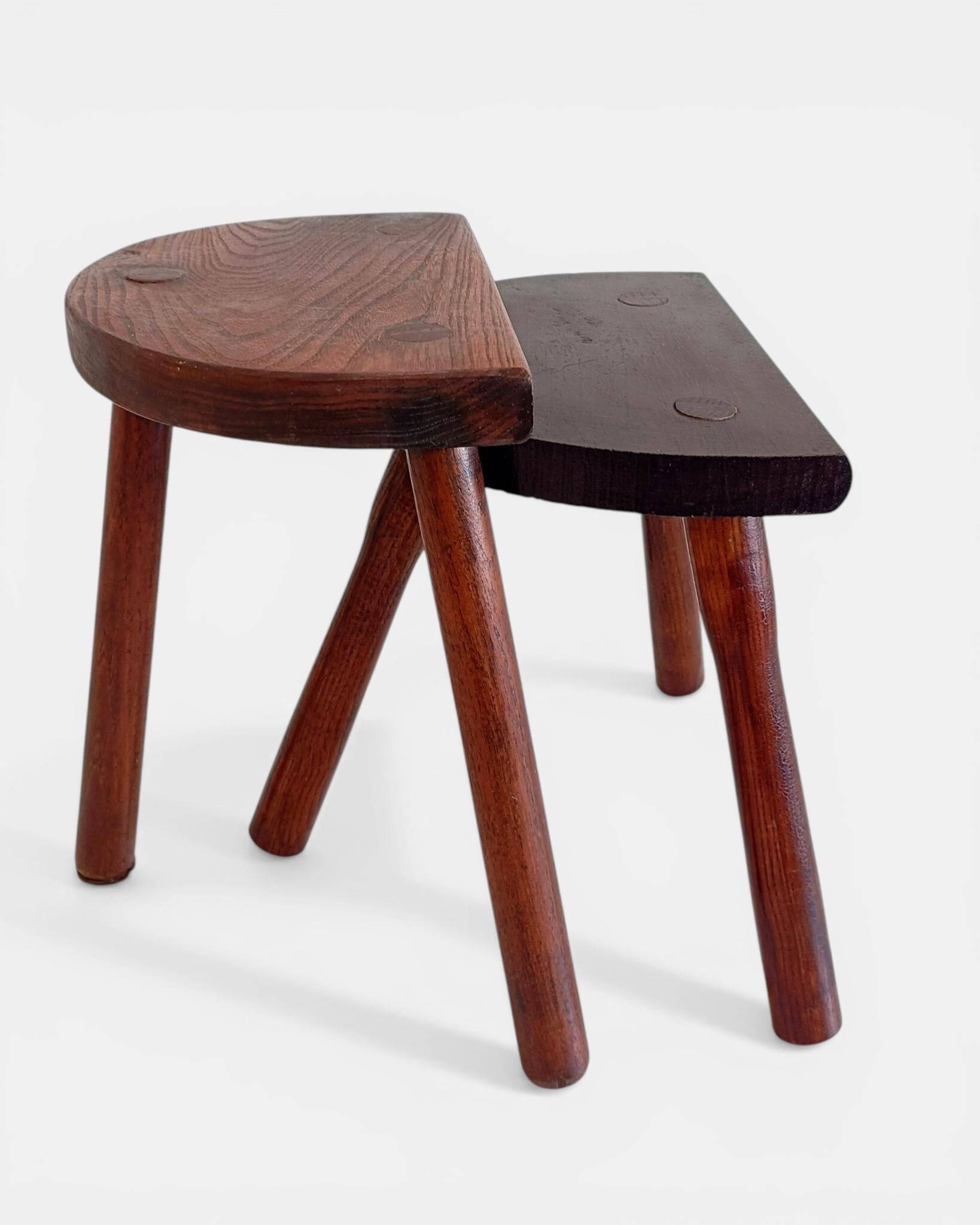 Antic Rustic Wabisabi Tripod Wooden Stools/ Accent Tables, France, Early 20th-C.
