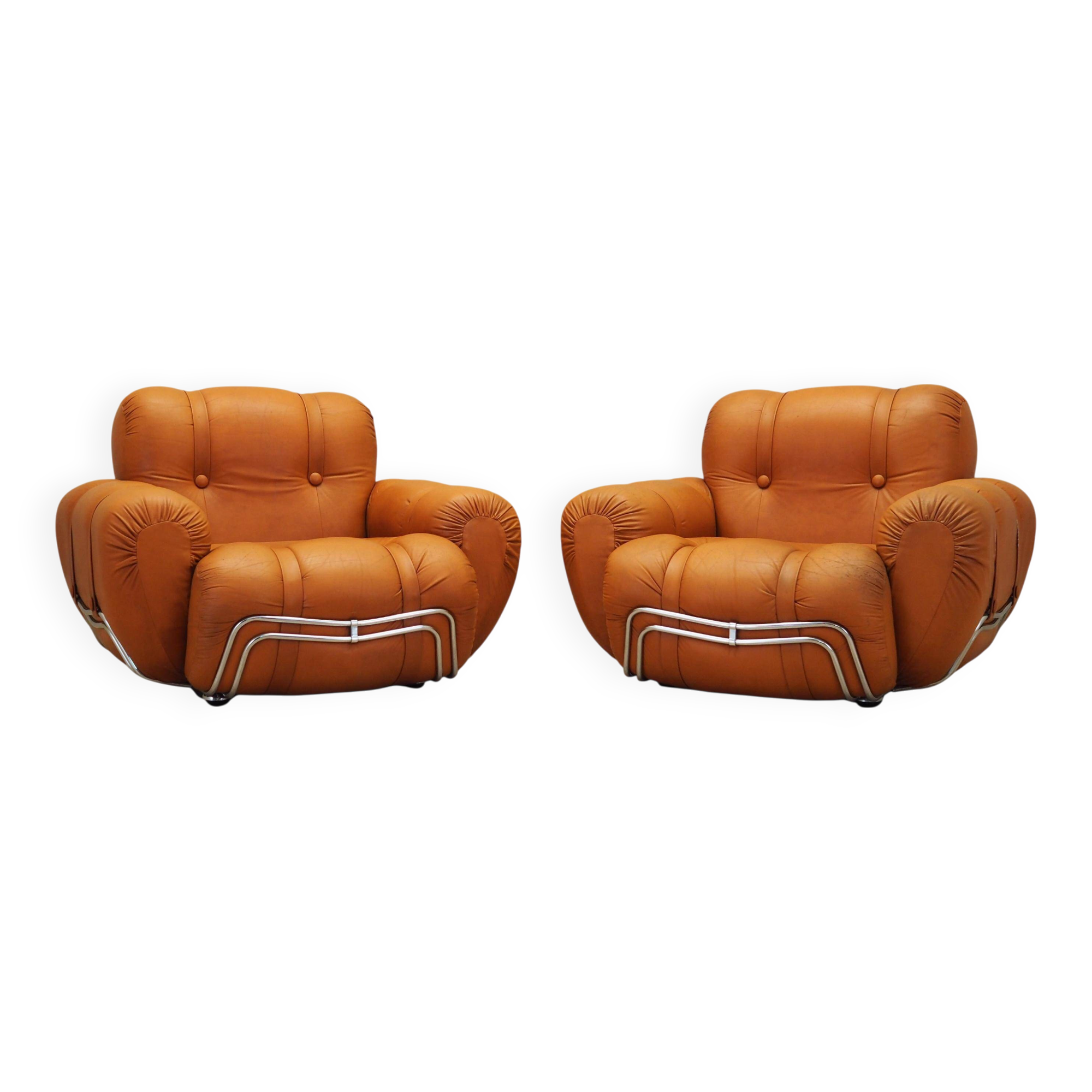 Set of orange armchairs, Space Age design, 1960s, production: Italy