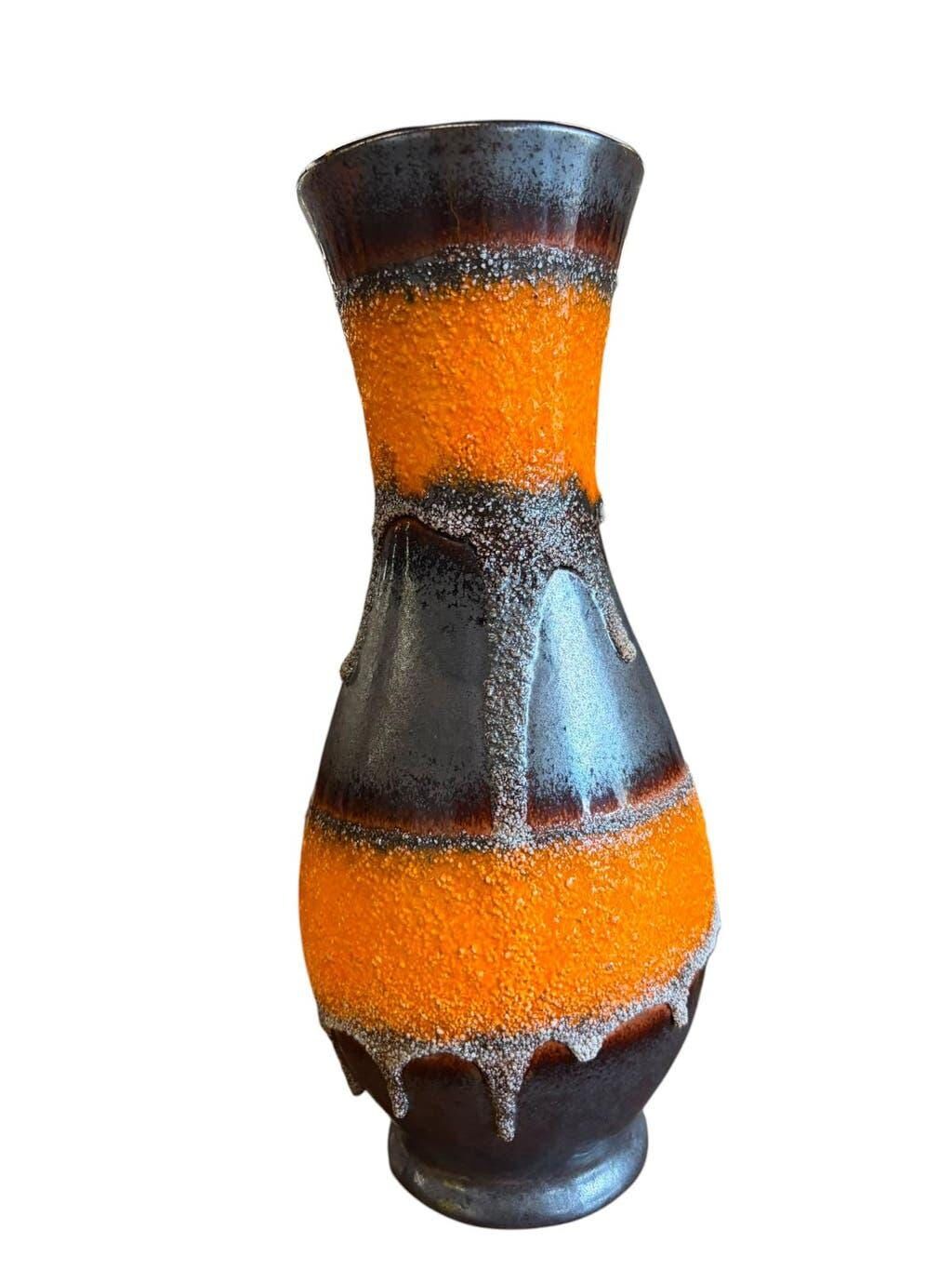 Vintage black/orange fat lava vase