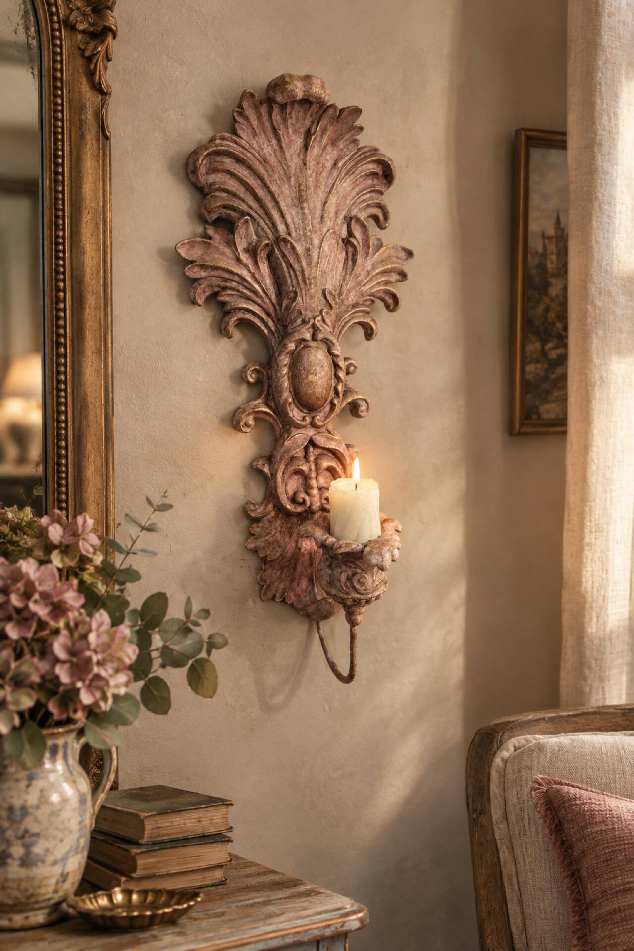 Incredible patinated wall candle holder