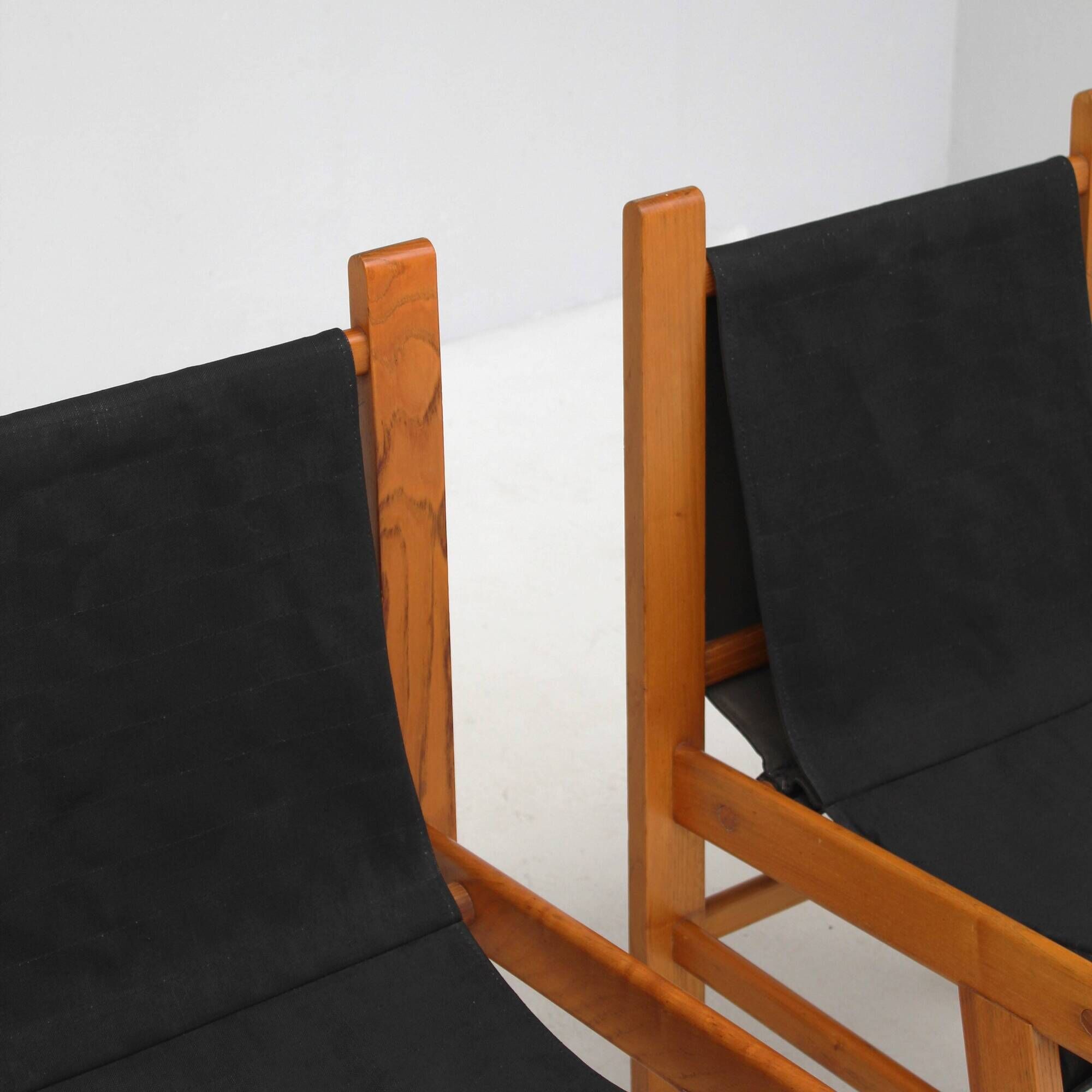 Set of Italian wooden chairs with black fabric