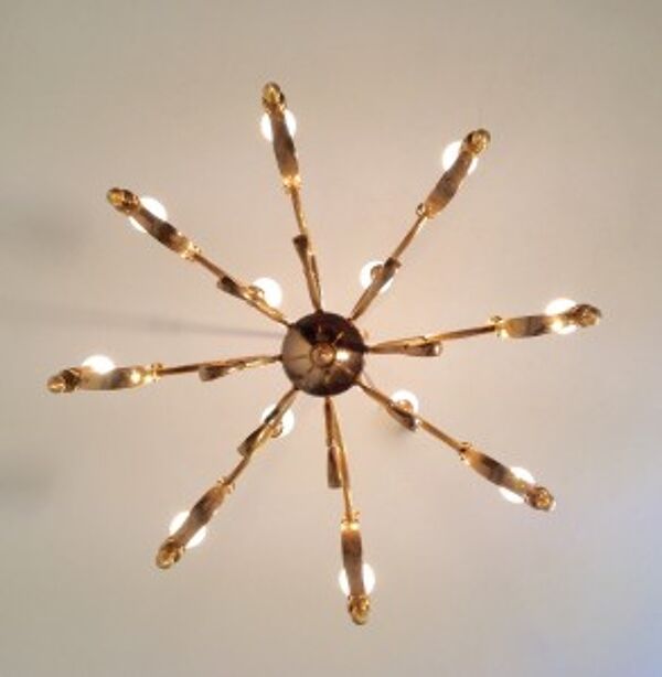 Extraordinary Mid Century Regency Style Brass Chandelier, Italian Manufacture   chandelier