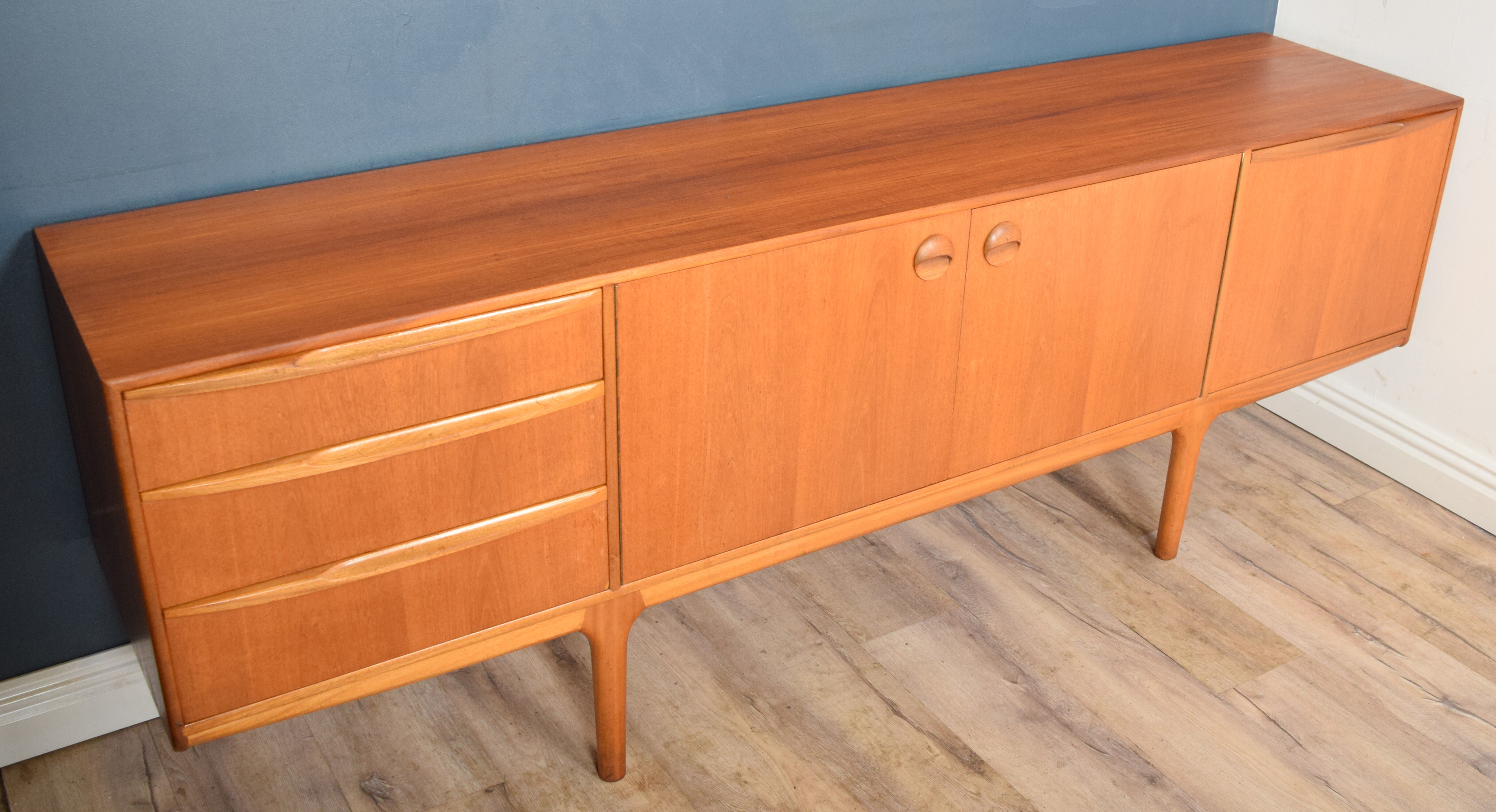 Restored Long Retro Teak 1960s Mcintosh Torpedo Teak Sideboard Cabinet