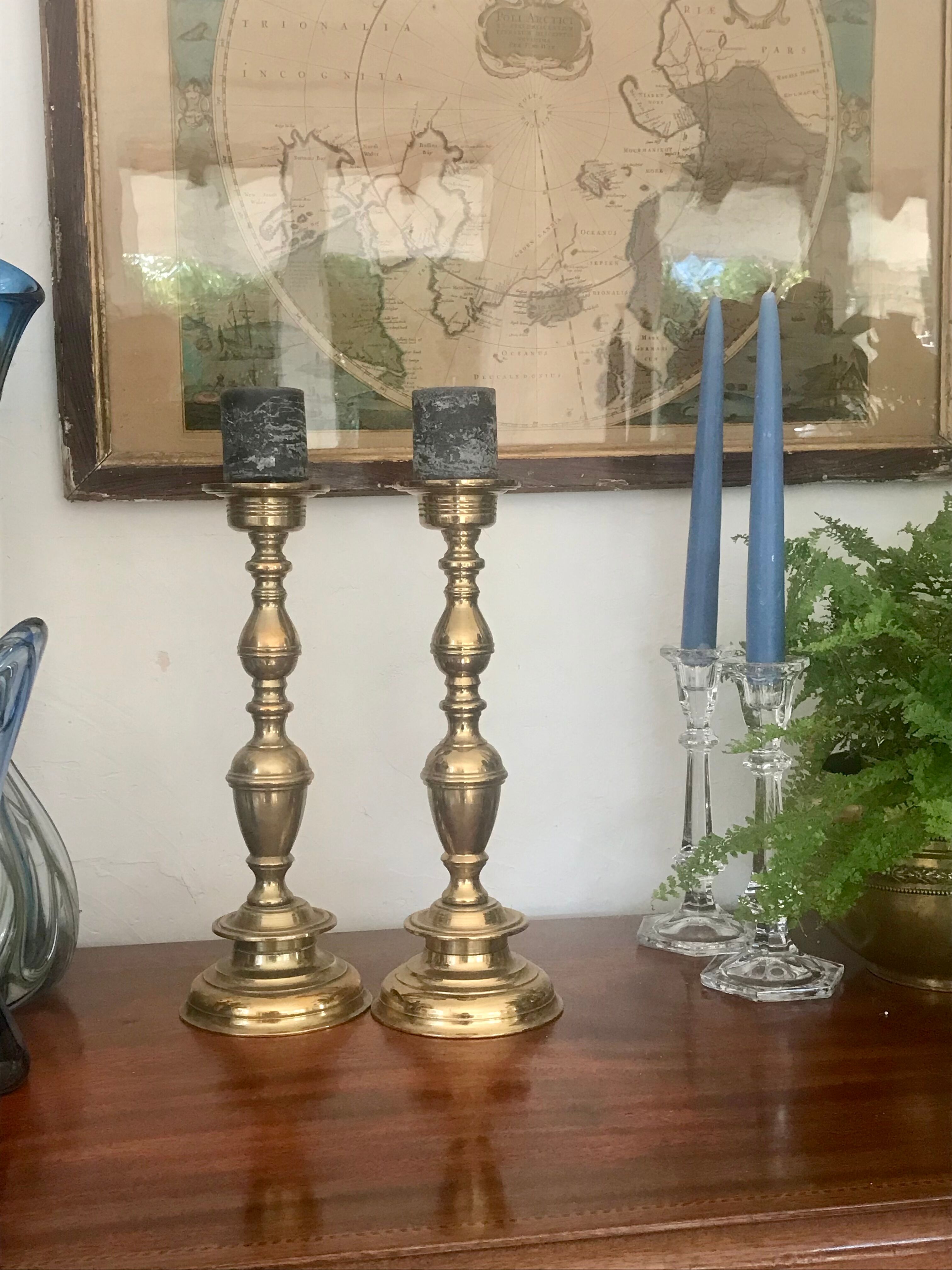 Pair of brass candle holders XIXth 31cm