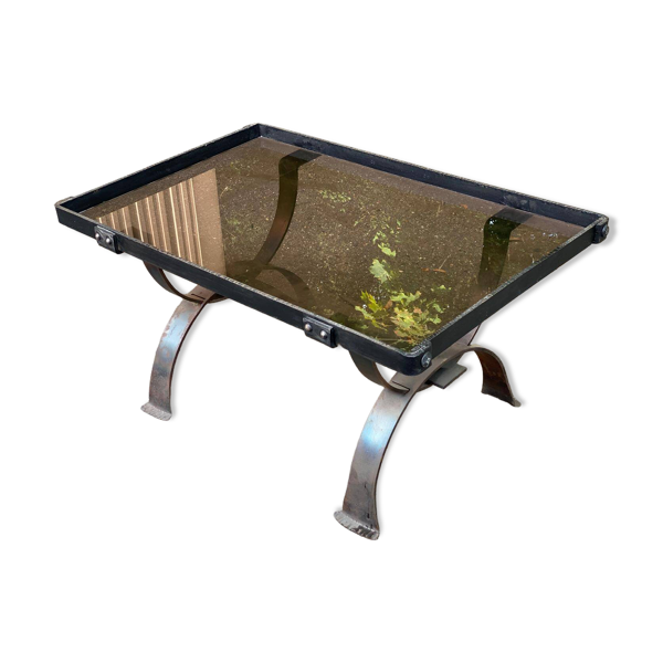 Table basse vintage en fer forgé et verre — Beyit