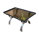 Table basse vintage en fer forgé et verre