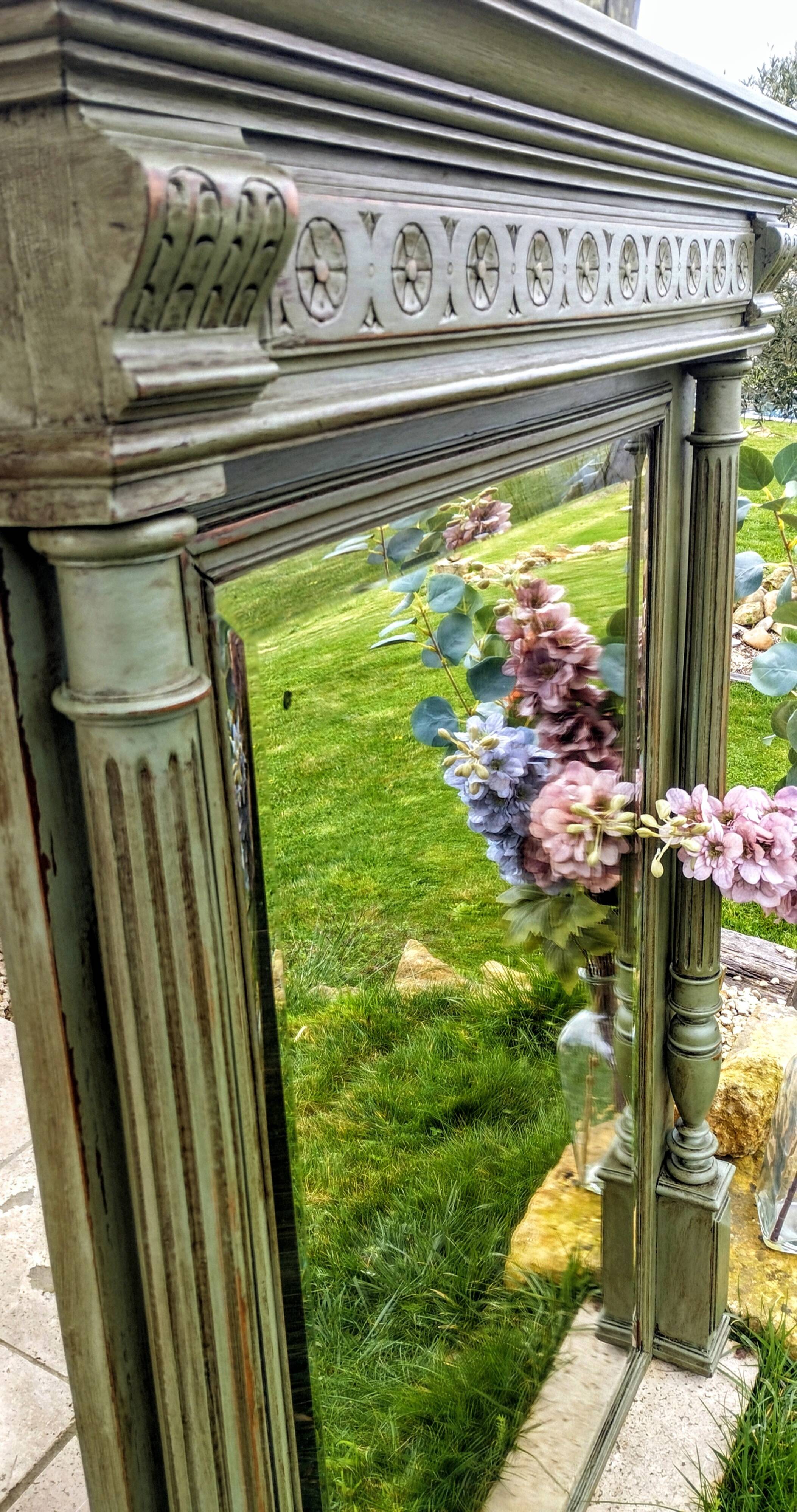 Antique olive green mirror