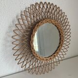 Vintage mirror 1960 sun rattan wicker - 40 cm