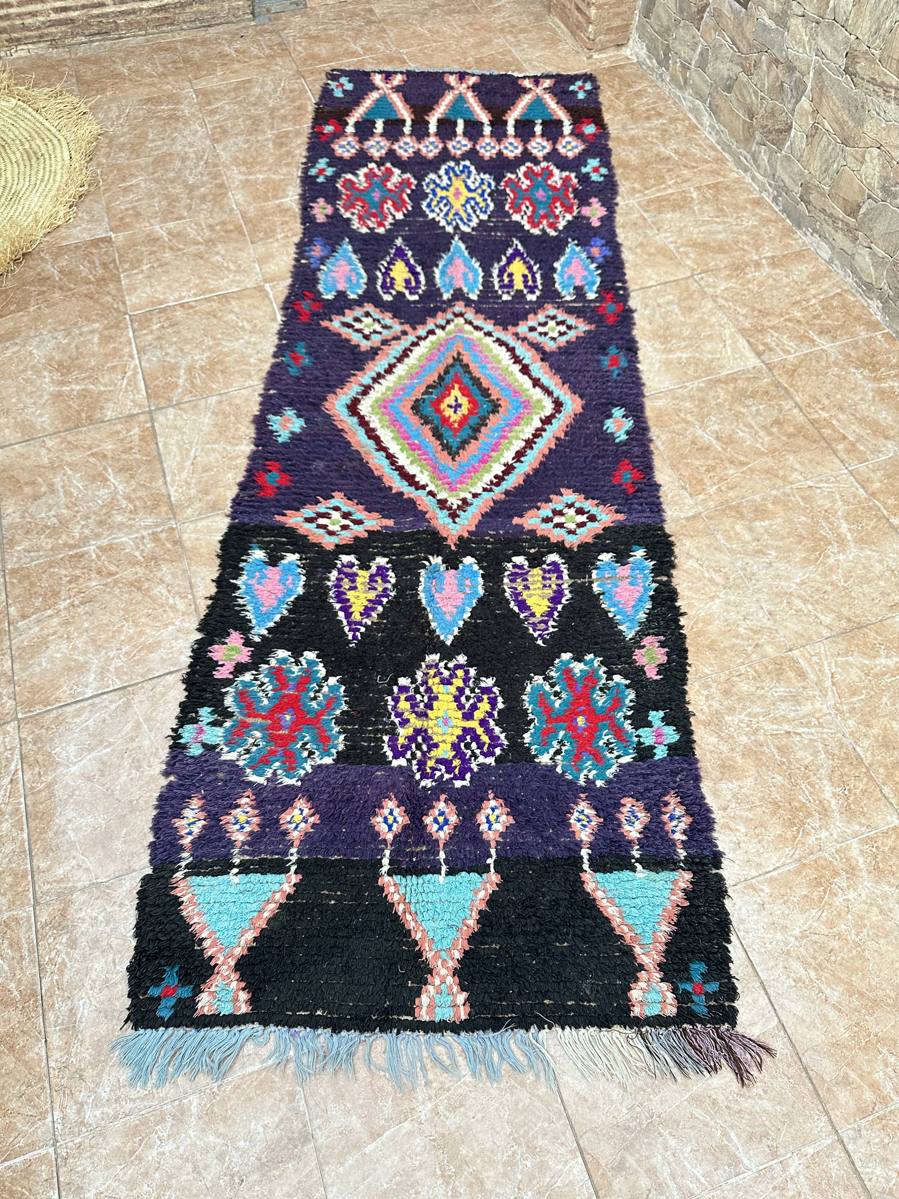 Vintage Boucherouite hallway runner: Moroccan Berber rug