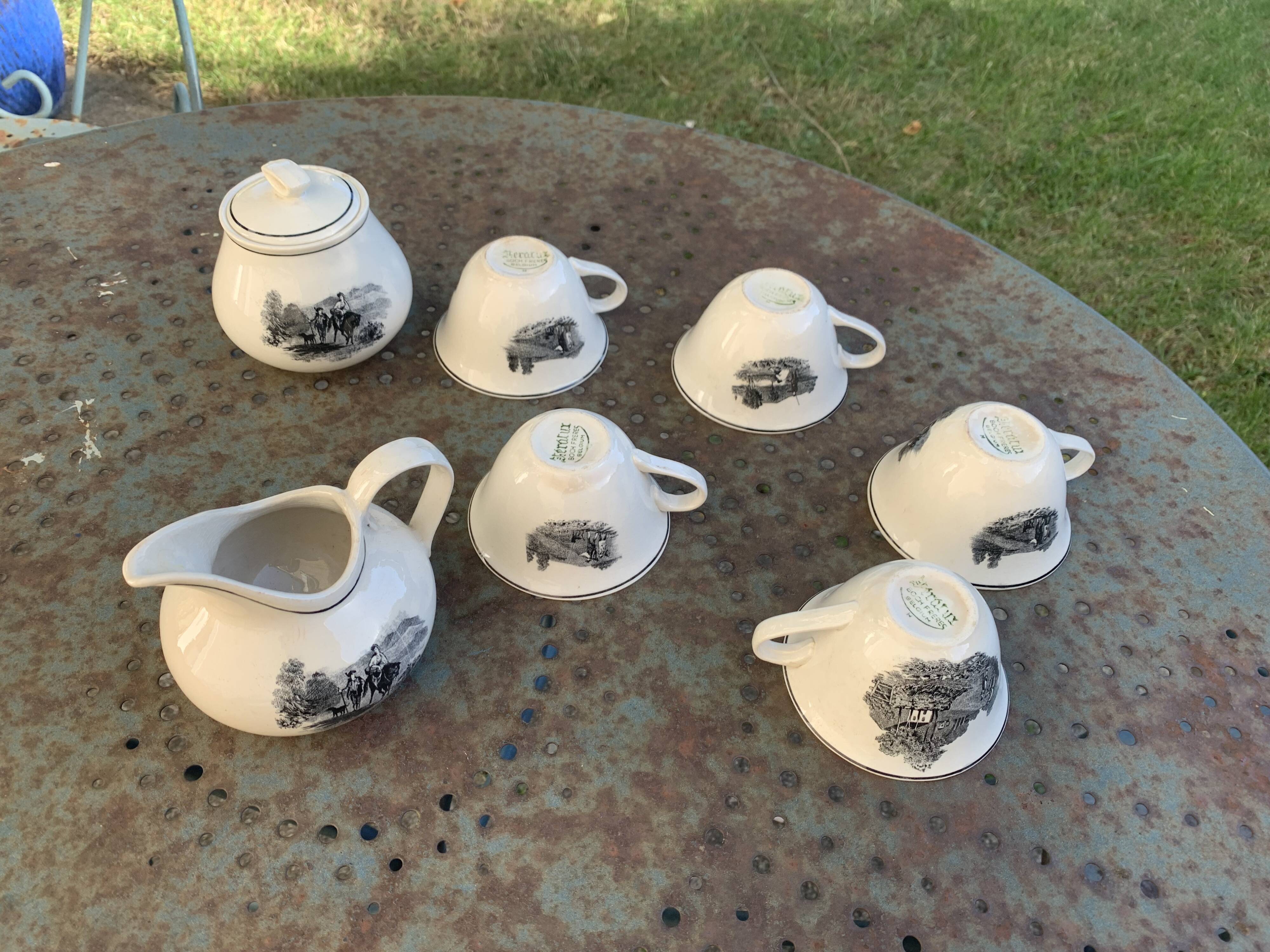 Coffee or tea service, earthenware with rustic motif, Keralux, Boch
