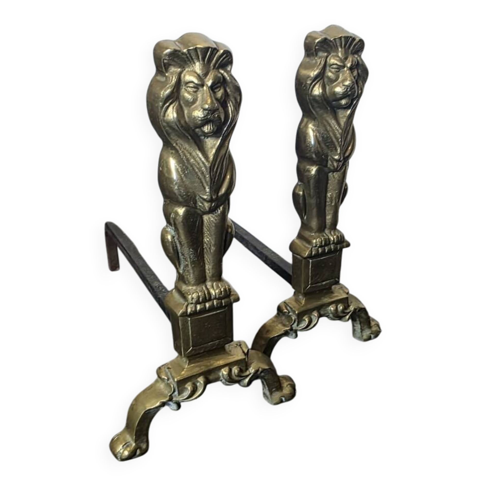 Pair of Empire neoclassical bronze andirons