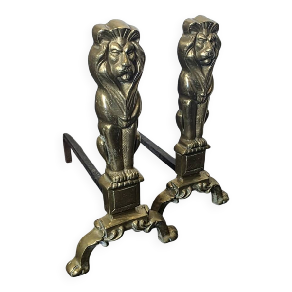 Paire de chenets en bronze néoclassiques Empire