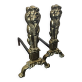 Pair of Empire neoclassical bronze andirons